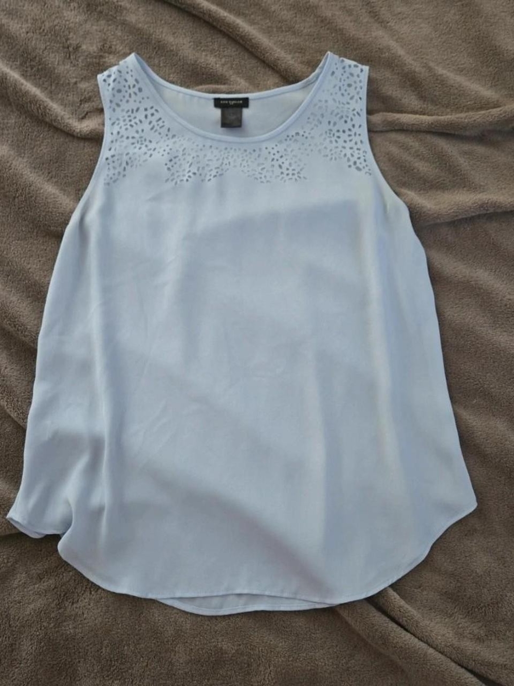 Ann Taylor Pale Blue Laser Cut Neck Shell